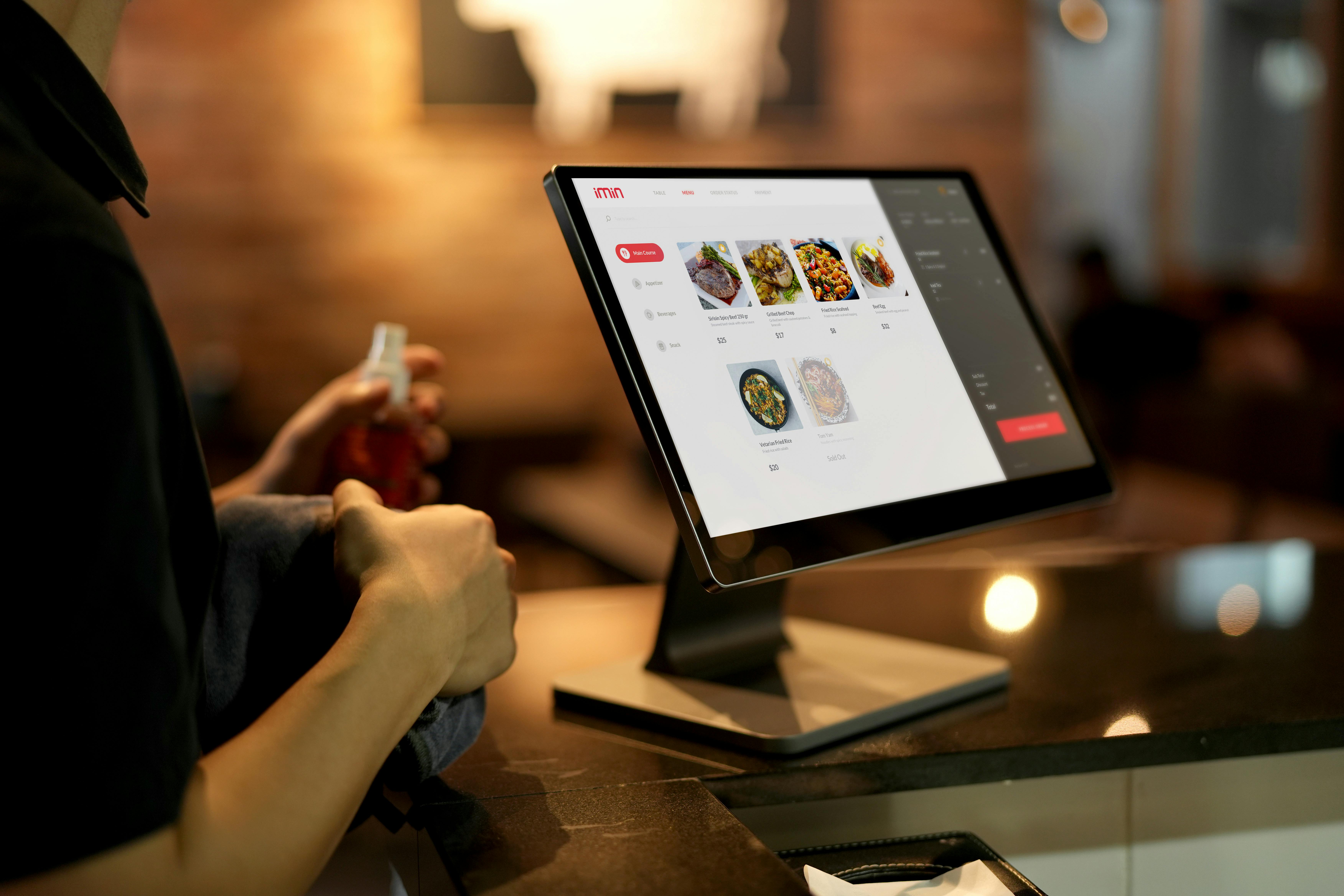 Restaurant ordering system running on POS screen